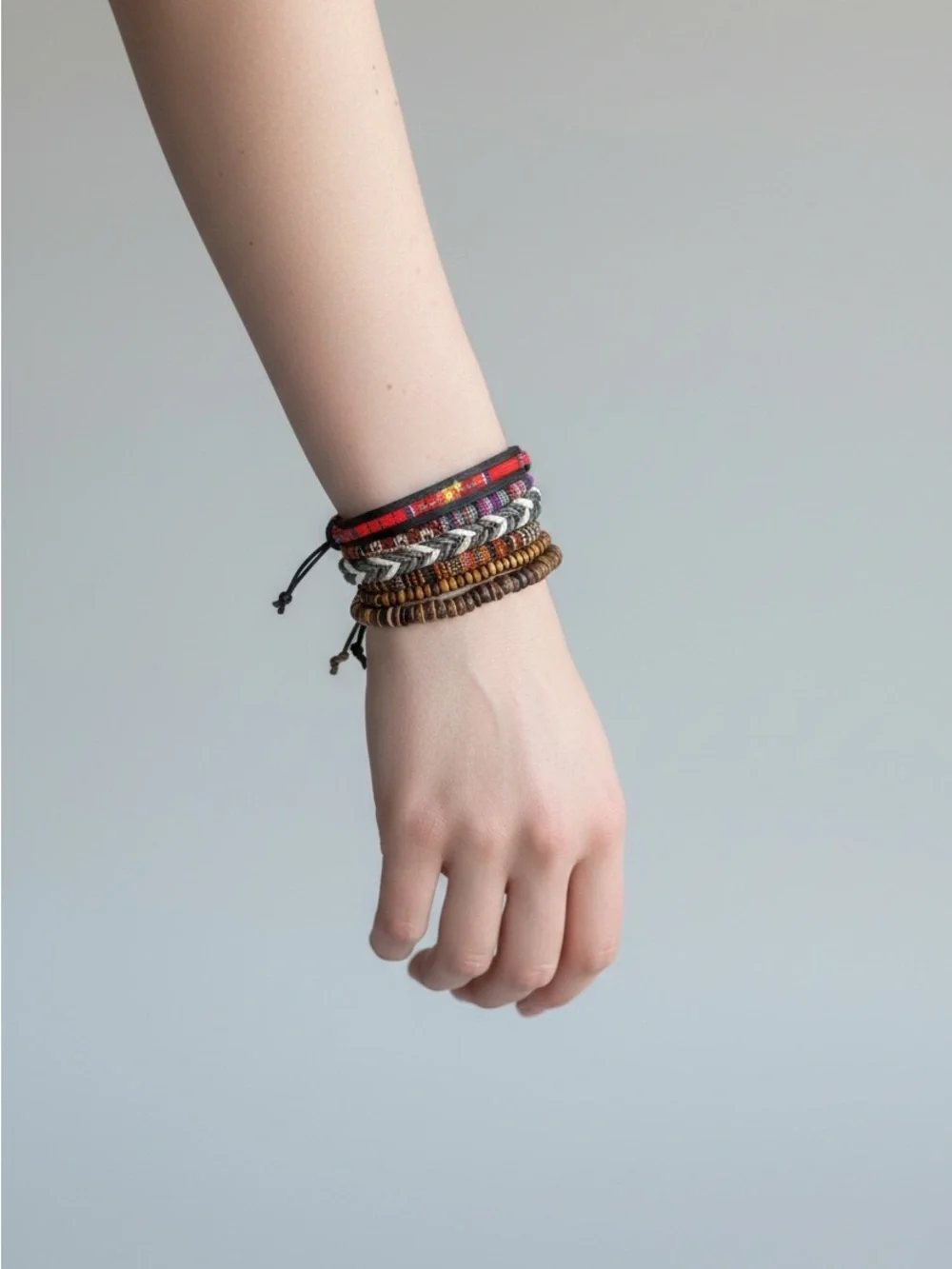 9/5 Bohemian Multi-Stack Bracelet Set in Brown, Black & Red